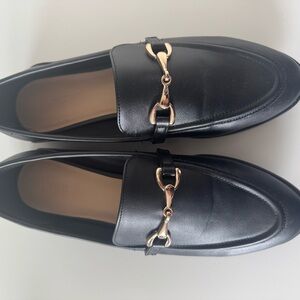 Loft Black Leather Loafers with Gold Accent
